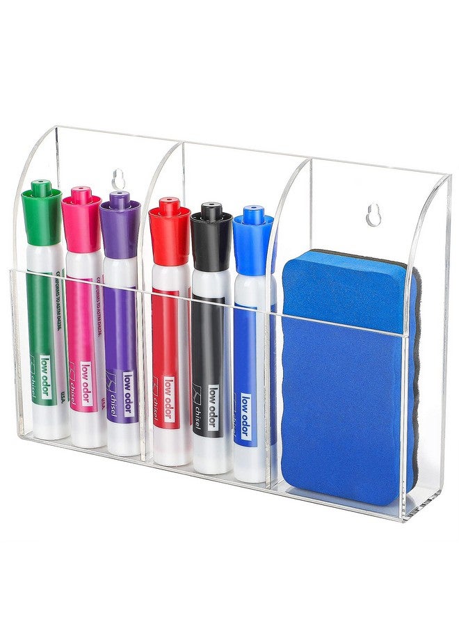 ماكسجير حامل أقلام مثبت على الحائط، حامل أكريليك مكون من 3 أقسام لأجهزة التحكم عن بعد والأقلام وأدوات التجميل والأقلام، وحامل شفاف لجهاز التحكم عن بعد وحامل أقلام مثبت على الحائط للمكتب وملحقات السبورة البيضاء - 7.8 بوصة × 1.6 بوصة × 5.5 بوصة - Image 1