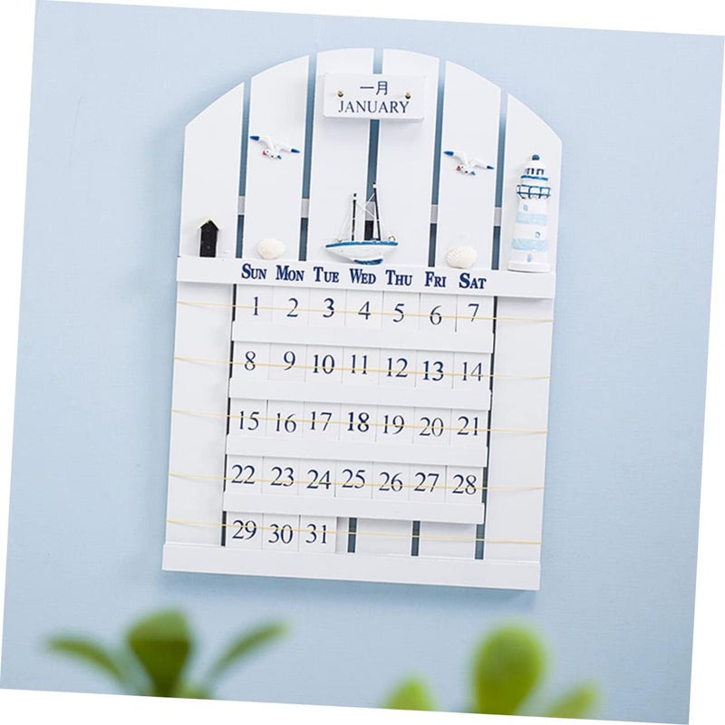 klarako 1pc Retro Style Ornament Wooden Calendar Decorative Decoration Store Seagull White Wood Creative DIY Adjustable Planner Block Adornment Office Calender Decor Removable Never - Image 2