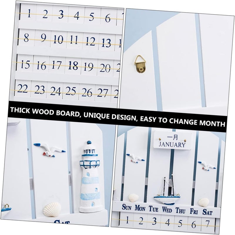 klarako 1pc Retro Style Ornament Wooden Calendar Decorative Decoration Store Seagull White Wood Creative DIY Adjustable Planner Block Adornment Office Calender Decor Removable Never - Image 4