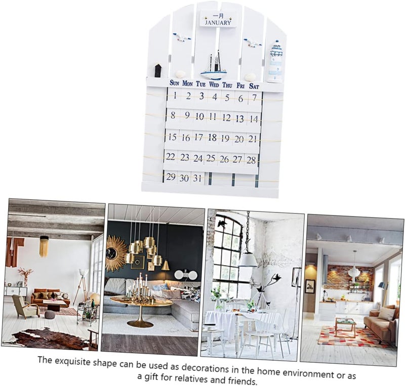 klarako 1pc Retro Style Ornament Wooden Calendar Decorative Decoration Store Seagull White Wood Creative DIY Adjustable Planner Block Adornment Office Calender Decor Removable Never - Image 5