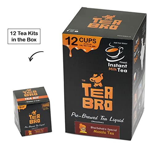 TEA BRO, Instant Milk Tea (Masala Tea Flavour) - Pack of 2 | Pre-Brewed Tea Liquid Decoction (Concentrate) | Just Add Hot Water | Per Pack - 12 Tea Kits with (Liq.Tea + Liq.Milk + Sugar) - BhaiSahab's Special, Masala Tea Blend - Image 3