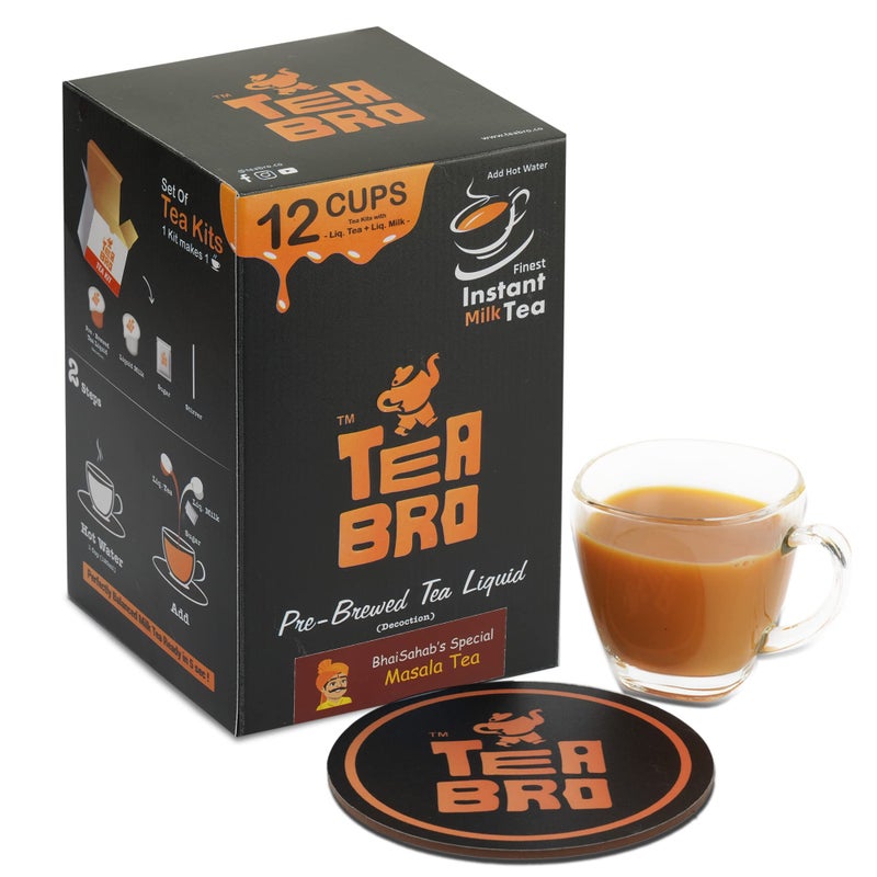 TEA BRO, Instant Milk Tea (Masala Tea Flavour) - Pack of 2 | Pre-Brewed Tea Liquid Decoction (Concentrate) | Just Add Hot Water | Per Pack - 12 Tea Kits with (Liq.Tea + Liq.Milk + Sugar) - BhaiSahab's Special, Masala Tea Blend - Image 5