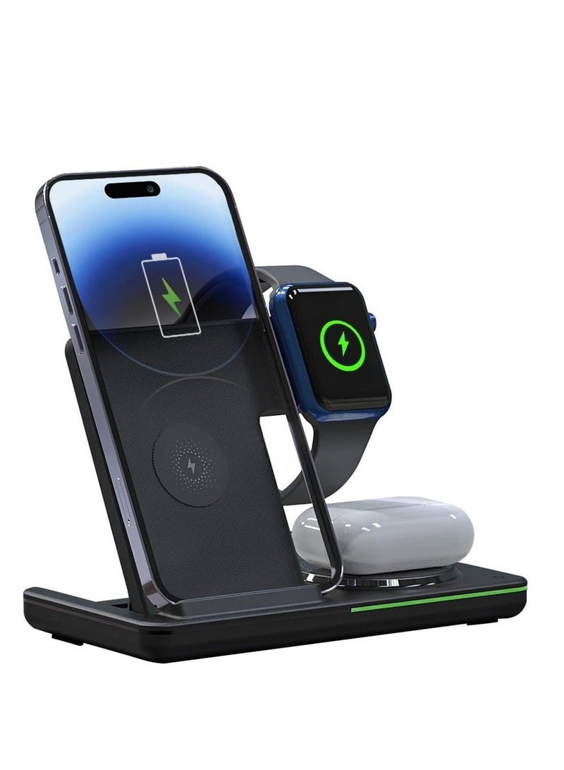 ELTRAZONE 3 in 1 Wireless Charging Station | Fast Wireless Charger Stand for Apple iPhone 15, 14, 13, 12, 11, X Pro Max | Compatible with AirPods, iWatch 8, 7, 6, 5, 4, Samsung Galaxy S Series | Fast Charging Dock for Multiple Devices - Image 1