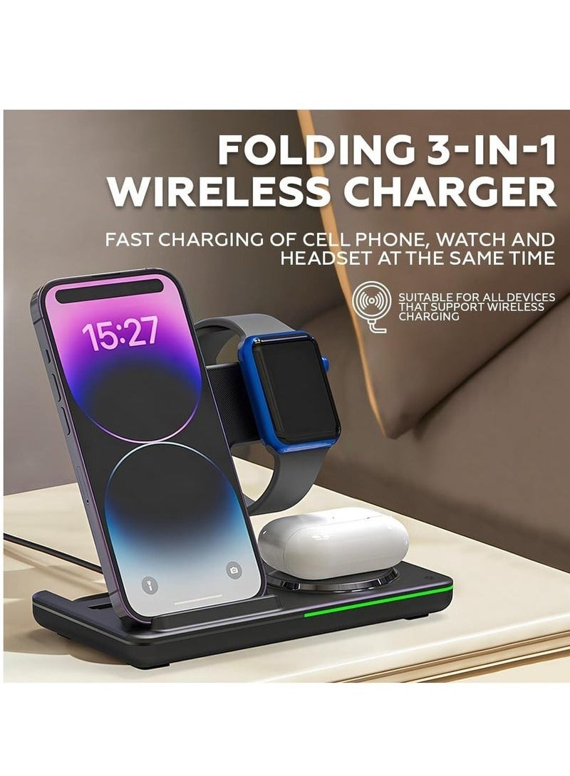 ELTRAZONE 3 in 1 Wireless Charging Station | Fast Wireless Charger Stand for Apple iPhone 15, 14, 13, 12, 11, X Pro Max | Compatible with AirPods, iWatch 8, 7, 6, 5, 4, Samsung Galaxy S Series | Fast Charging Dock for Multiple Devices - Image 2
