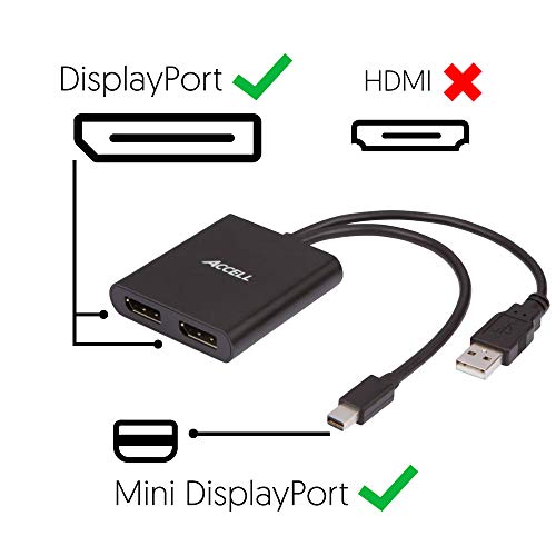 Accell mDP-2DP Multi Monitor Splitter - Mini DisplayPort 1.2 Multi-Stream Transport (MST) Hub - 1x Mini DisplayPort connector, 2x DisplayPort outputs,Black - Image 5