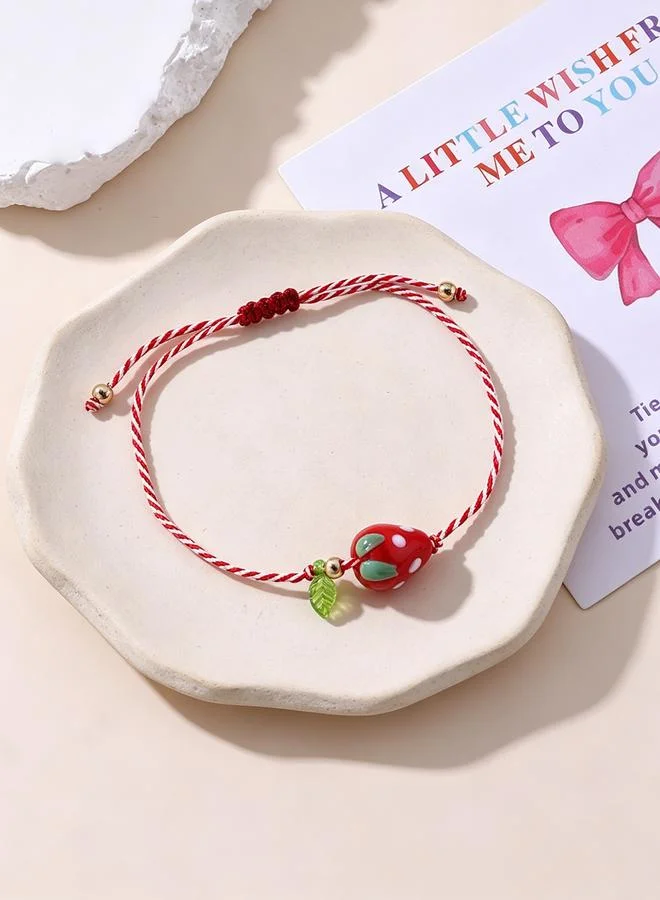 Take Two Girls Multi-Color Strawberry Charm Woven Bracelet