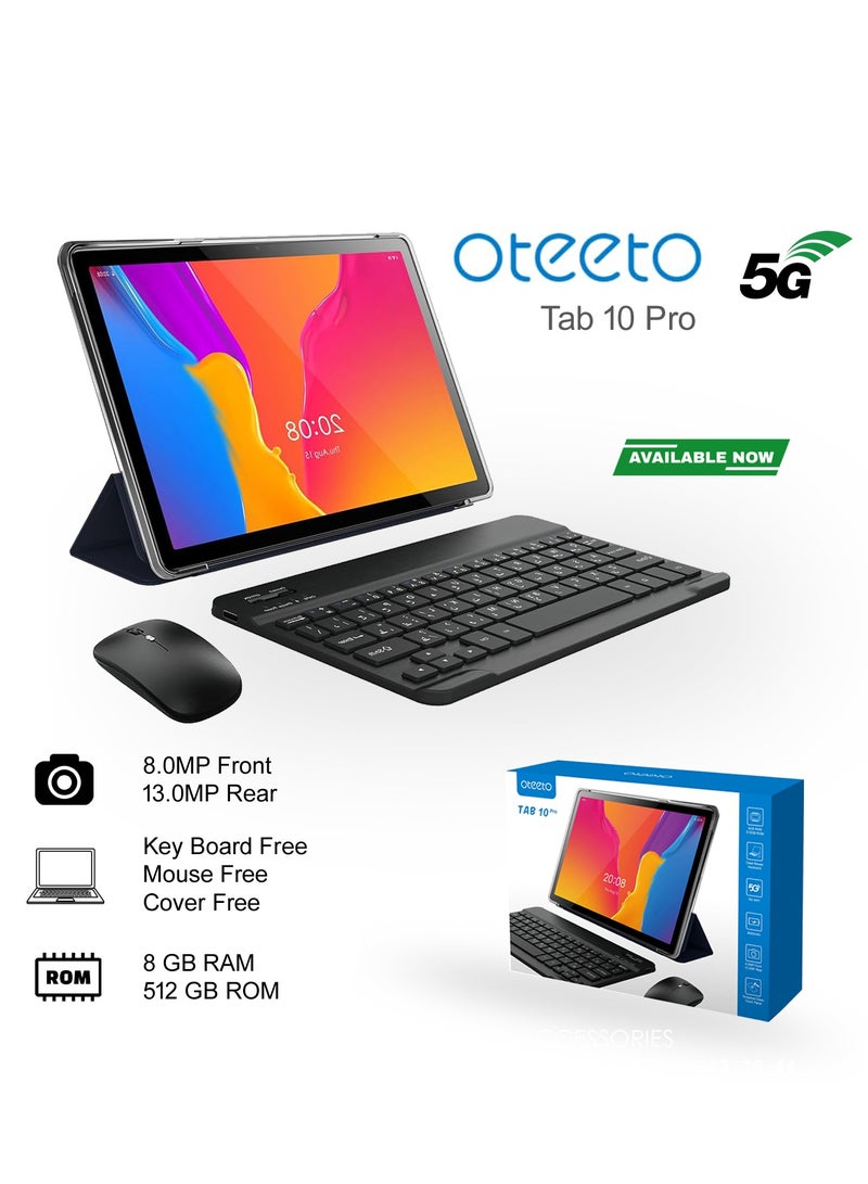 Oteeto Tab 10 Pro Single Sim Black 8GB RAM 512GB 5G - International Version With Keyboard and mouse - Image 1
