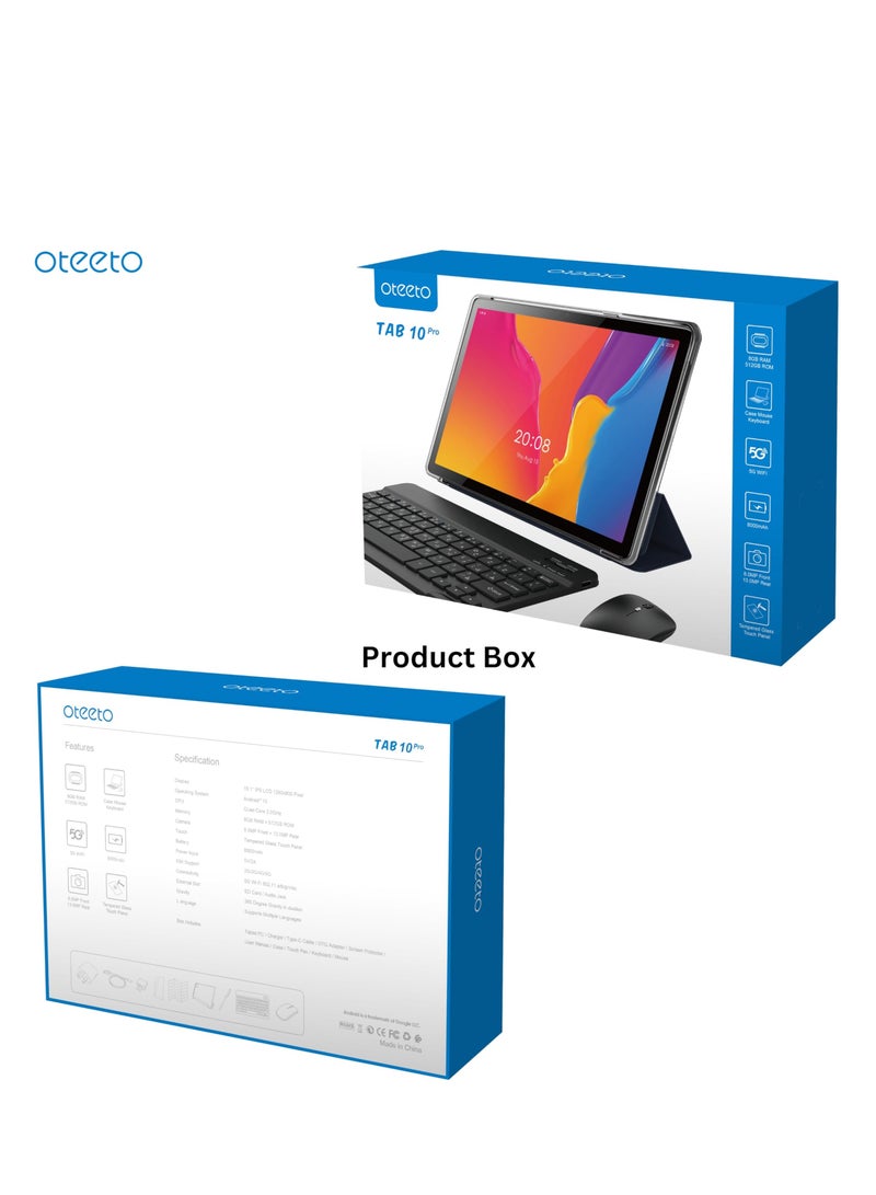 Oteeto Tab 10 Pro Single Sim Black 8GB RAM 512GB 5G - International Version With Keyboard and mouse - Image 3