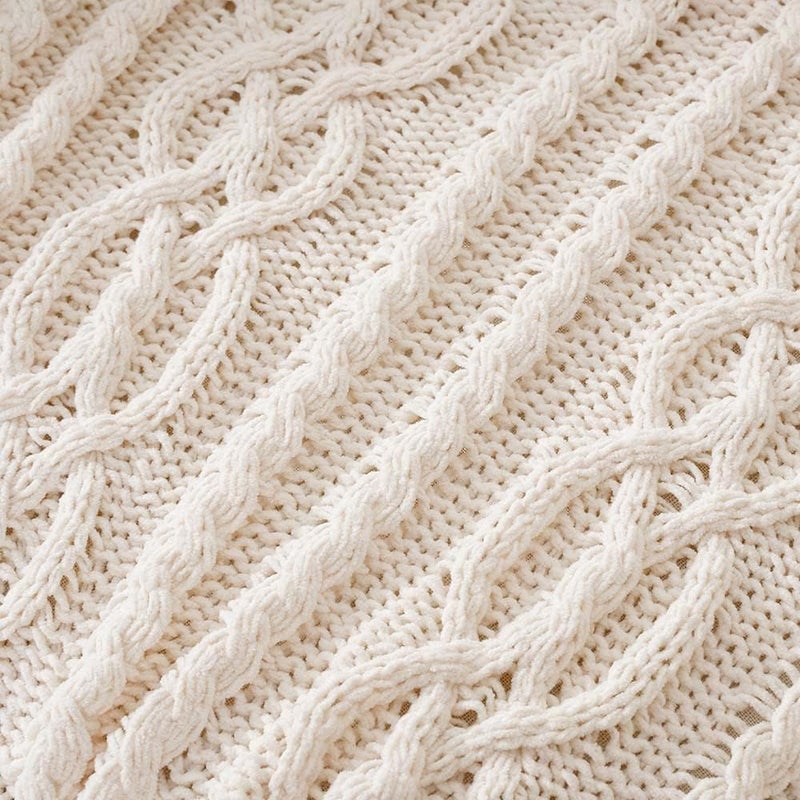 Battilo Cream White Ivory Throw Blanket for Couch, 51x 67 Inch, Woven Chenille Knit Throw Blanket for Chair, Super Soft Warm Decorative Textured Throw Blanket for Bed, Sofa and Living Room. - Image 5