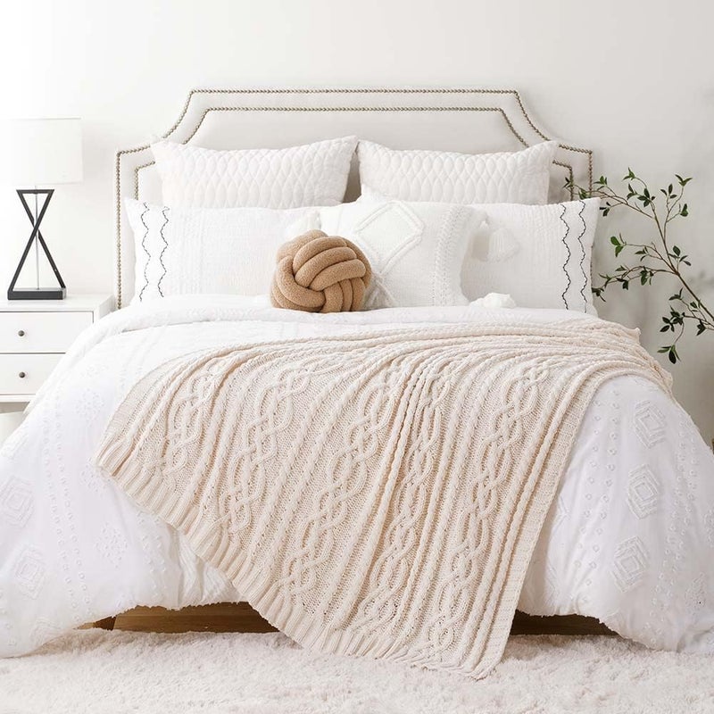 Battilo Cream White Ivory Throw Blanket for Couch, 51x 67 Inch, Woven Chenille Knit Throw Blanket for Chair, Super Soft Warm Decorative Textured Throw Blanket for Bed, Sofa and Living Room. - Image 3