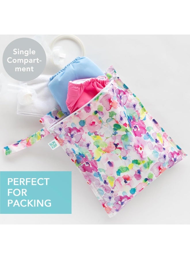 Bumkins Waterproof Wet Bag for Baby, Travel, Swim Suit, Cloth Diapers, Pump Parts, Pool, Beach, Gym Clothes, Toiletry, Hook to Stroller, Daycare, Zip Reusable Wetdry Packing Pouch, Watercolors Floral - Image 2