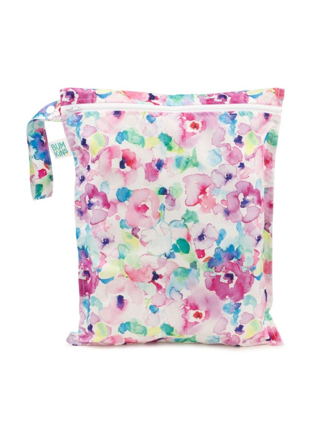 Bumkins Waterproof Wet Bag for Baby, Travel, Swim Suit, Cloth Diapers, Pump Parts, Pool, Beach, Gym Clothes, Toiletry, Hook to Stroller, Daycare, Zip Reusable Wetdry Packing Pouch, Watercolors Floral - Image 4