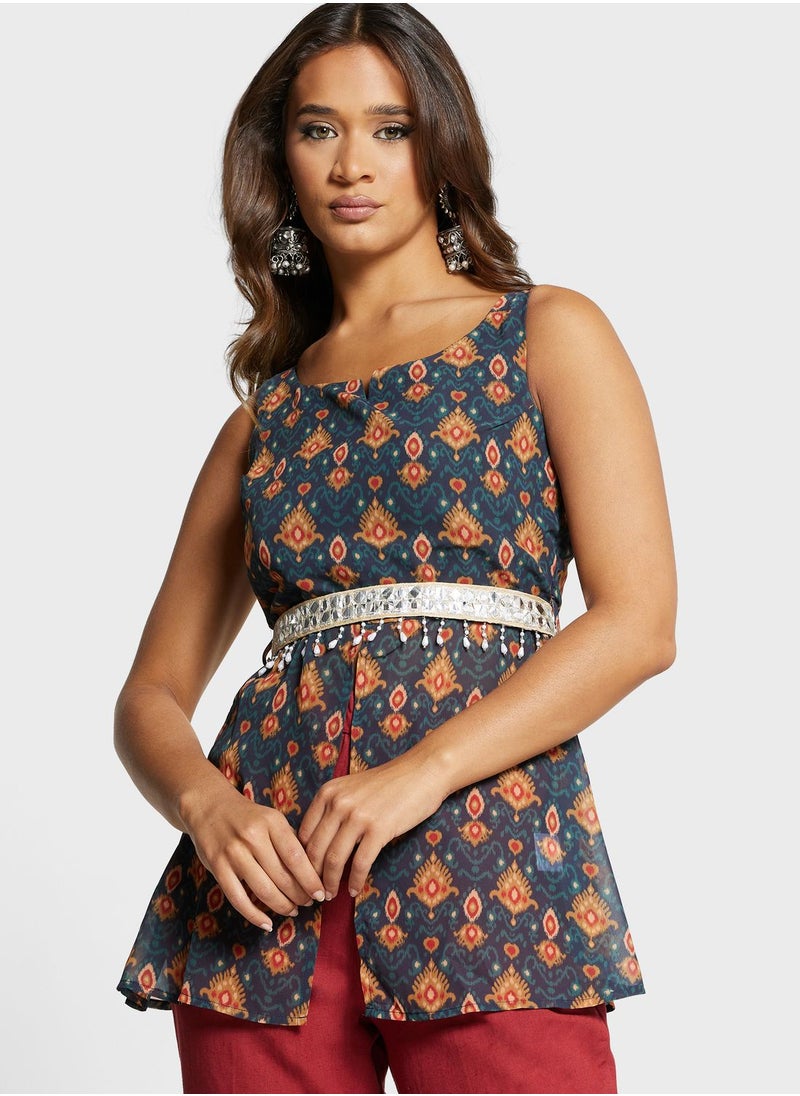 indya - Peplum Belted Short Kurti - Image 1