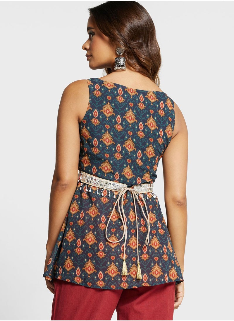 indya - Peplum Belted Short Kurti - Image 1