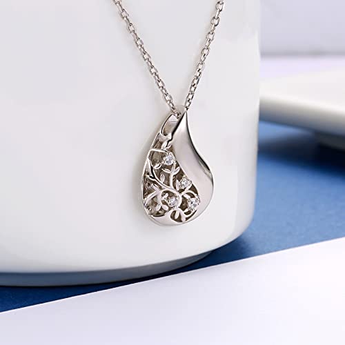 Sariel 925 Sterling Silver Tree of Life Teardrop Urn Necklace for Ashes Family Tree Keepsake Cremation Pendant Memorial Jewelry for Women - Image 3