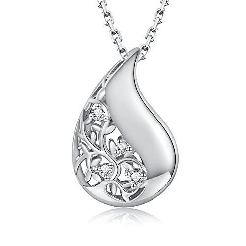Sariel 925 Sterling Silver Tree of Life Teardrop Urn Necklace for Ashes Family Tree Keepsake Cremation Pendant Memorial Jewelry for Women - Image 1