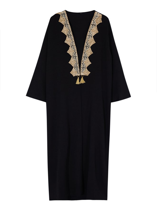trendyol Black Embroidery Detailed Woven Cap & Abaya & Abaya TCTSS24KF00055 - Image 5