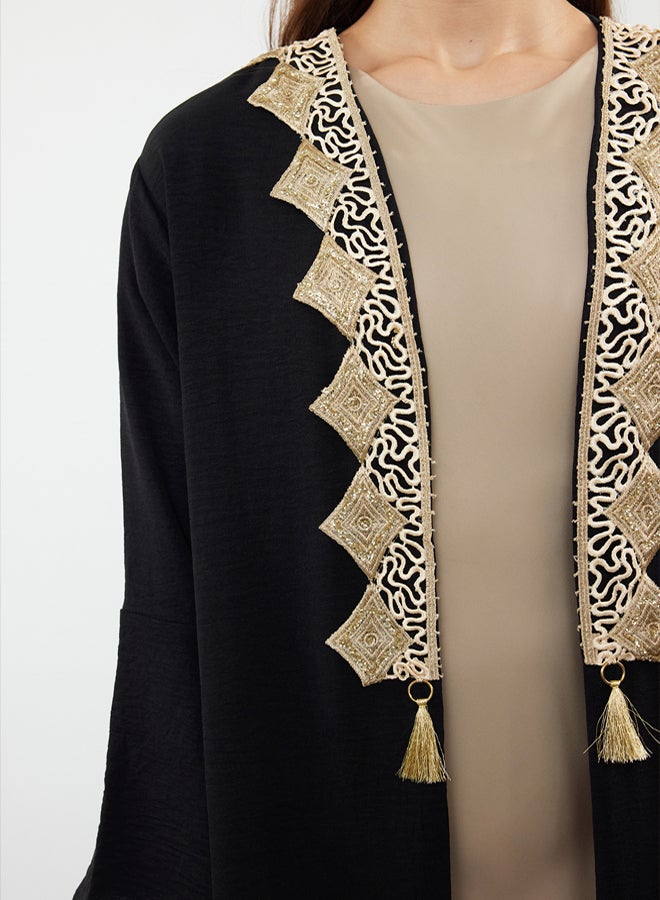 trendyol Black Embroidery Detailed Woven Cap & Abaya & Abaya TCTSS24KF00055 - Image 4