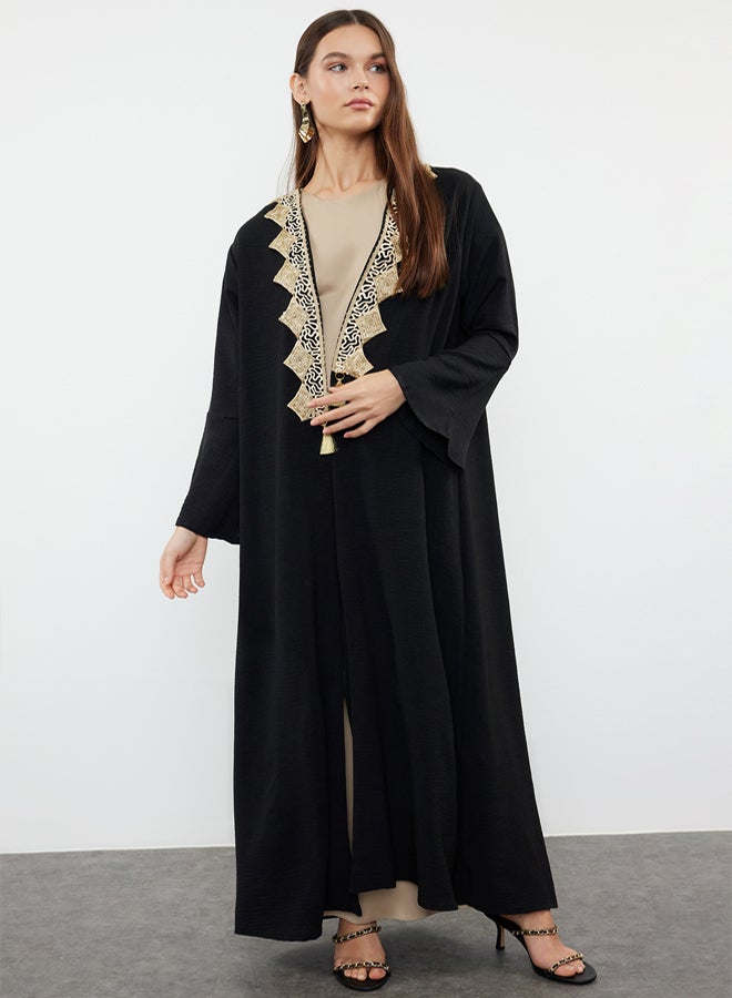 trendyol Black Embroidery Detailed Woven Cap & Abaya & Abaya TCTSS24KF00055 - Image 2