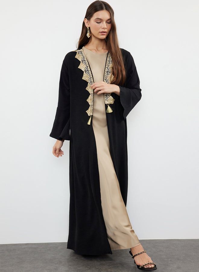trendyol Black Embroidery Detailed Woven Cap & Abaya & Abaya TCTSS24KF00055 - Image 1