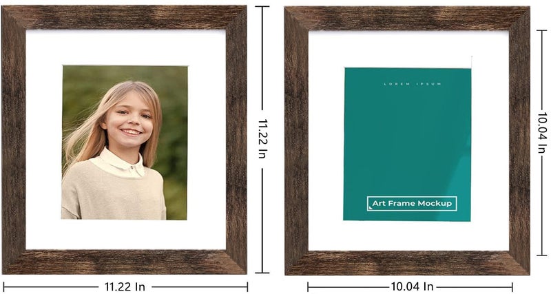 Picrit 10x10 Picture Frame Set of 4  Made of High Definition Real Glass  Display 5x5 with Mat or 10x10 Without Mat  Photo Frames for Wall Mounting Display  Brown - Image 4
