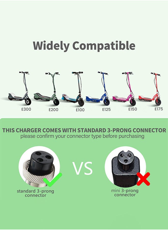 S-Color - 24V 1.5A 36W Electric Scooter Battery Charger for Razor E100 E200 E300 E125 E150 E500 E175 PR200 MX350 E225S E325S Pocket Mod Sports Mod and Dirt Quad - Image 1