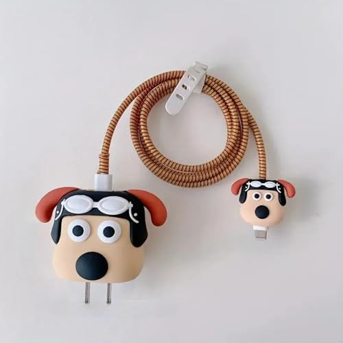 CERLINK Charger Protector,Cable Protectors for Apple iPhone 18W & 20W, 3D Cartoon Cute Case Cover Protective Sleeve Full Adaptor Charger Protection (Puppy) - Image 1