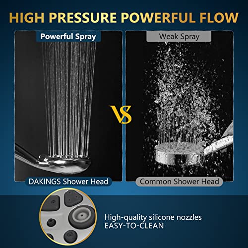 DAKINGS 6 Spray Modes High Pressure Handheld Showerhead Set Upgraded 5 Inches Shower Head with Handheld Spray Premium Chrome Handheld Shower Head 60 Inches Stainless Steel Hose-1-Min Install - Image 3