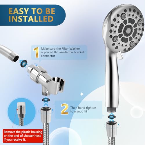 DAKINGS 6 Spray Modes High Pressure Handheld Showerhead Set Upgraded 5 Inches Shower Head with Handheld Spray Premium Chrome Handheld Shower Head 60 Inches Stainless Steel Hose-1-Min Install - Image 5