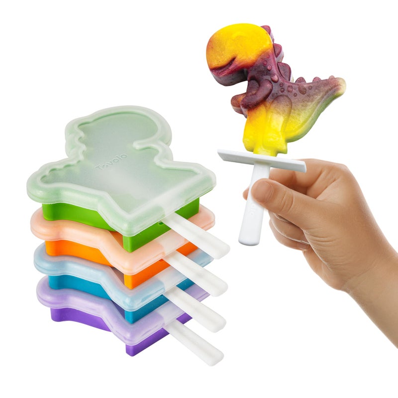 Tovolo Dinosaur Popsicle Molds for Kids Pack of 4 Dino Ice Pop Molds with Sticks, Stackable Popsicle Molds or Toddlers, BPA Free Silicone Fun Frozen Ice Popsicle Molds with Drip Guards - Image 1