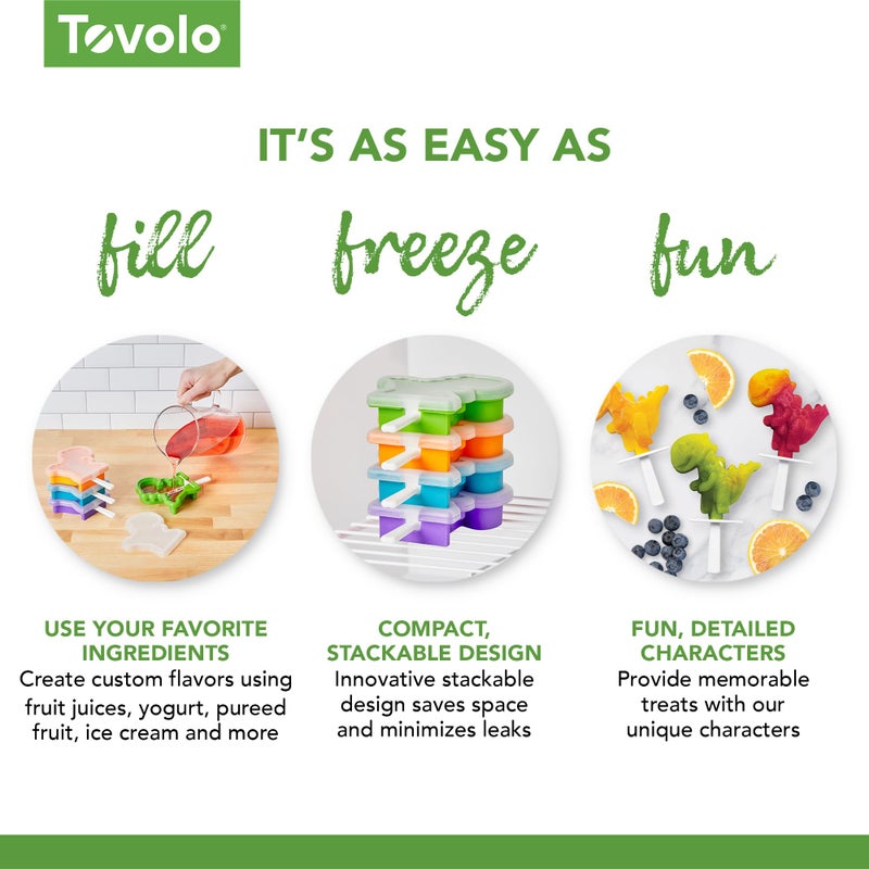 Tovolo Dinosaur Popsicle Molds for Kids Pack of 4 Dino Ice Pop Molds with Sticks, Stackable Popsicle Molds or Toddlers, BPA Free Silicone Fun Frozen Ice Popsicle Molds with Drip Guards - Image 4