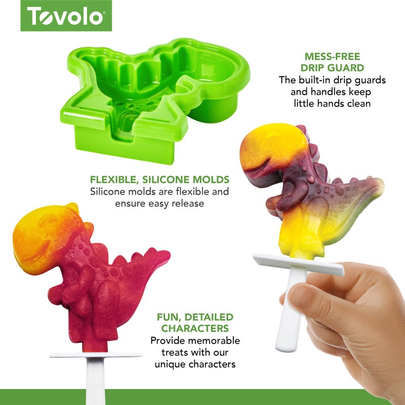 Tovolo Dinosaur Popsicle Molds for Kids Pack of 4 Dino Ice Pop Molds with Sticks, Stackable Popsicle Molds or Toddlers, BPA Free Silicone Fun Frozen Ice Popsicle Molds with Drip Guards - Image 5