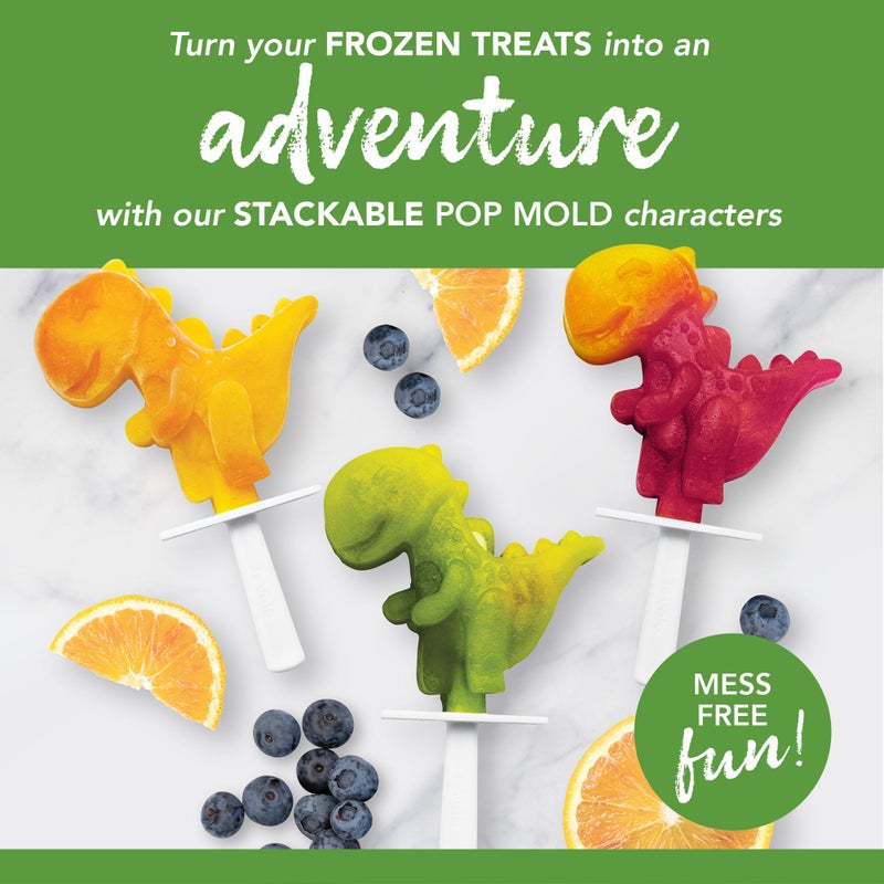 Tovolo Dinosaur Popsicle Molds for Kids Pack of 4 Dino Ice Pop Molds with Sticks, Stackable Popsicle Molds or Toddlers, BPA Free Silicone Fun Frozen Ice Popsicle Molds with Drip Guards - Image 2