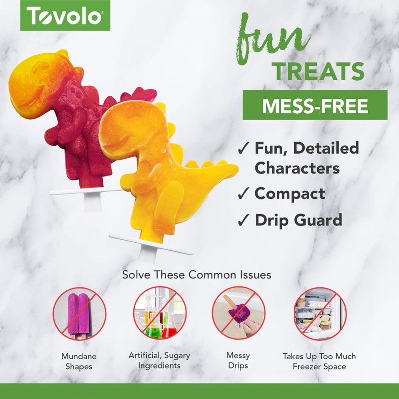 Tovolo Dinosaur Popsicle Molds for Kids Pack of 4 Dino Ice Pop Molds with Sticks, Stackable Popsicle Molds or Toddlers, BPA Free Silicone Fun Frozen Ice Popsicle Molds with Drip Guards - Image 3