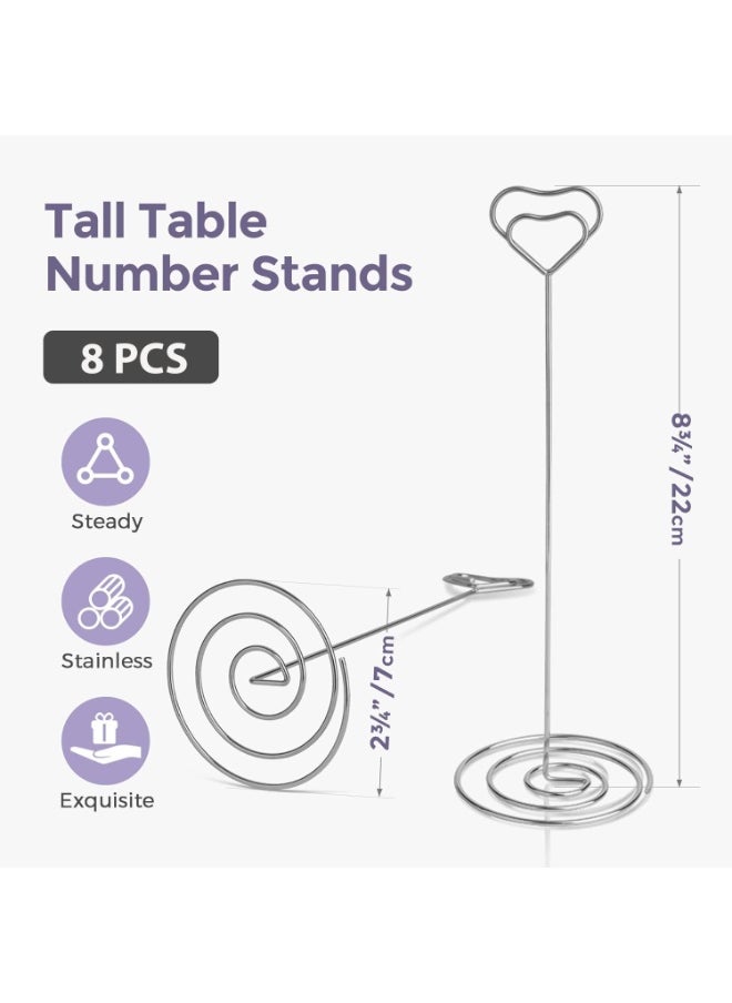 KCDMBUE 8 PCS Heart Shaped Table Number Holders, 8.75 Inch Tall Place Card Stands for Weddings, Parties, Graduations, Receptions, Restaurants, Home Decor, Memo Display (Silver)  - Image 2