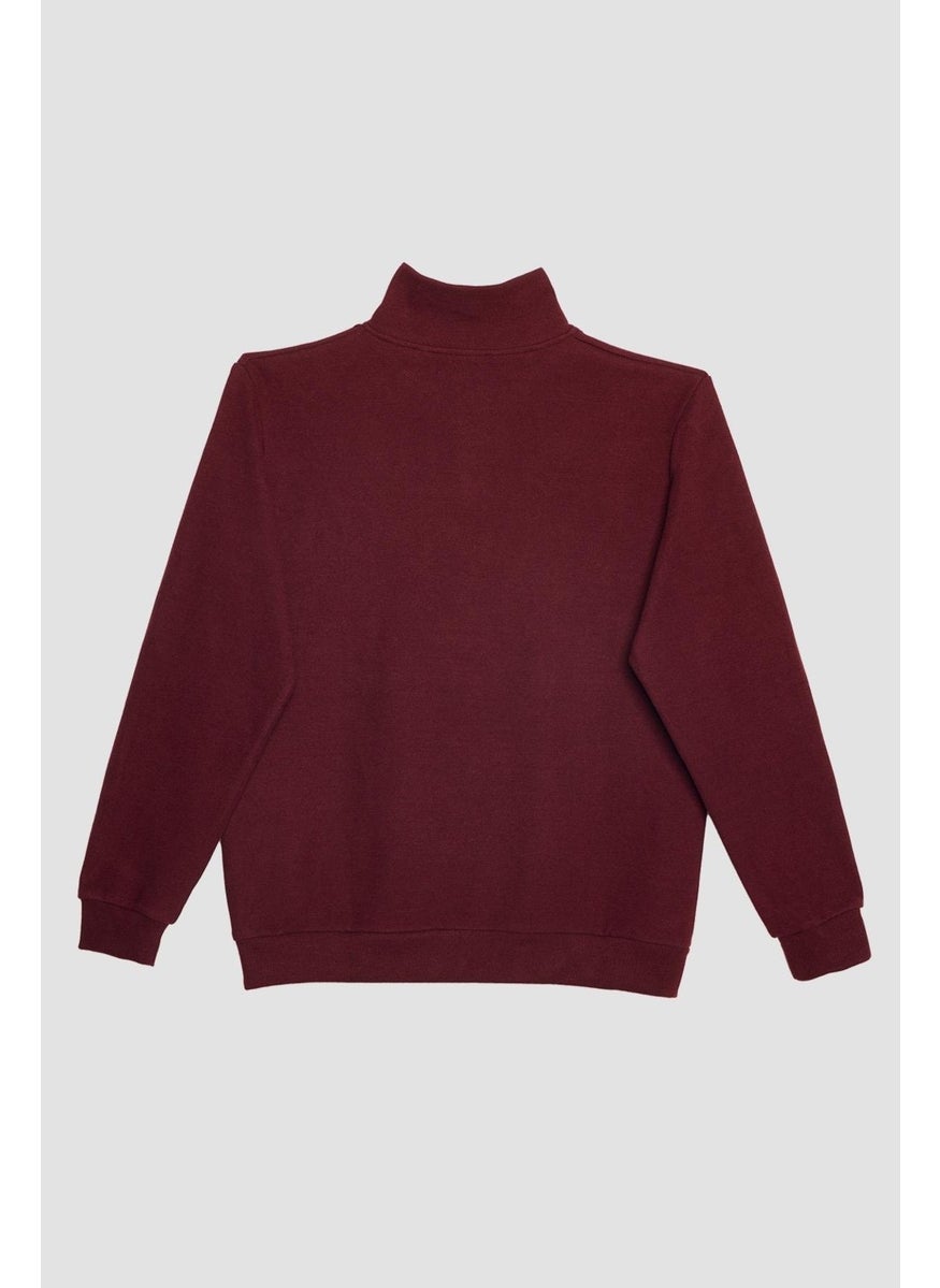 Relax Fit Comfortable Cut Cotton Half Zipper Burgundy Stand Collar Sweatshirt - pzsku/Z47AC22EFD4300B5CFB3FZ/45/_/1728912148/6ca34308-de87-45d7-8db0-4eb947ac8593