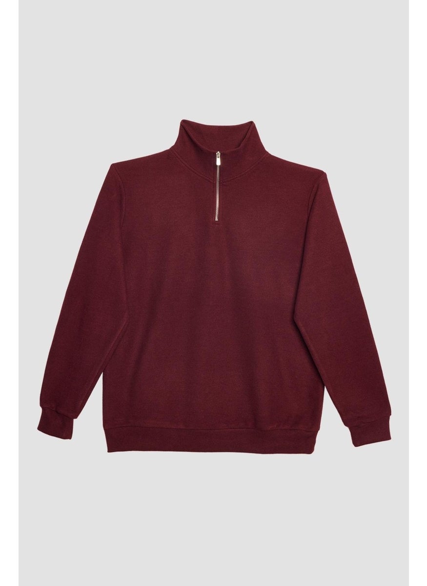 Relax Fit Comfortable Cut Cotton Half Zipper Burgundy Stand Collar Sweatshirt - pzsku/Z47AC22EFD4300B5CFB3FZ/45/_/1728912156/8da422af-9d57-48e5-a8e0-8e07c6af8c9c