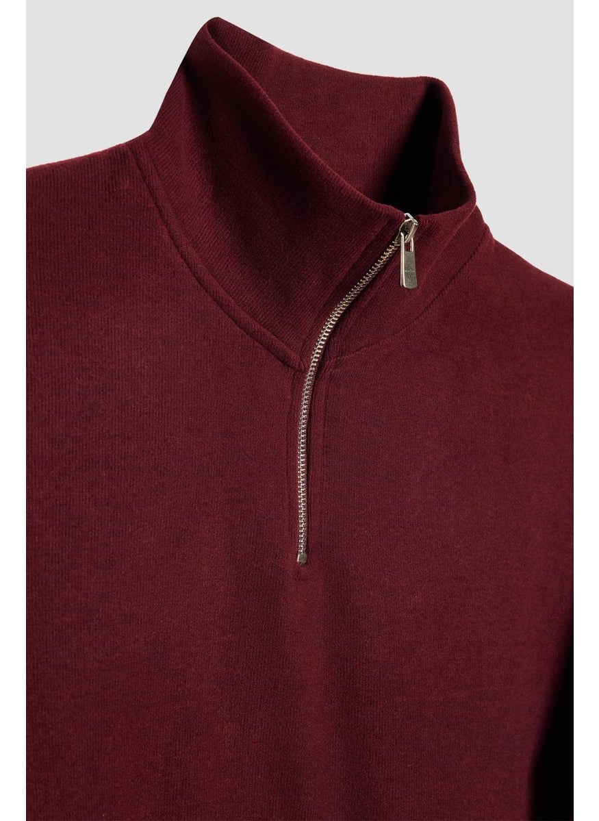 Relax Fit Comfortable Cut Cotton Half Zipper Burgundy Stand Collar Sweatshirt - pzsku/Z47AC22EFD4300B5CFB3FZ/45/_/1728912162/7bfa8f13-ff48-4743-86fd-ad76eeb87274