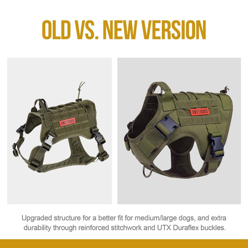 OneTigris Harness كلاب تكتيكي، Harness كامل الجسم مع مقبض، سترة كلاب ثقيلة للرحلات والتدريب في الهواء الطلق (أخضر رينجر، كبير) - Image 2