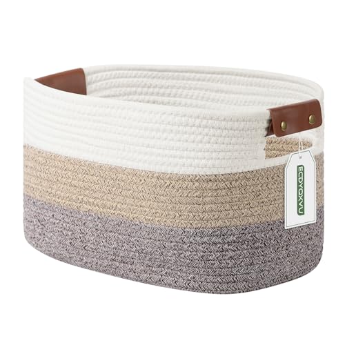 ECDYQXVU Cotton Rope Basket Storage Baskets with Handle 15x10x9 Inch Woven Basket for Shelves Laundry Towels Clothes Books Gradient Brown 1 Pack - Image 1
