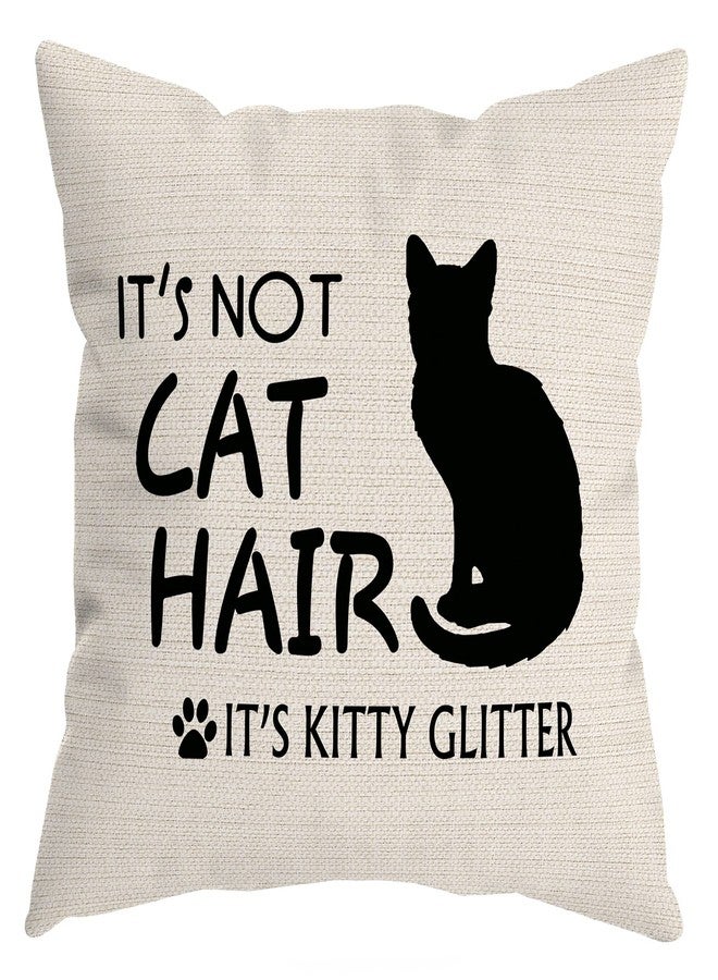 HUYAW It’s Not Cat Hair It’s Kitty Glitter Throw Pillow Cover, Cat Lover Gifts for Women Men, Doxie Pillow case 18 x 18 Inch Home Room Bed Sofa Decor - Image 1