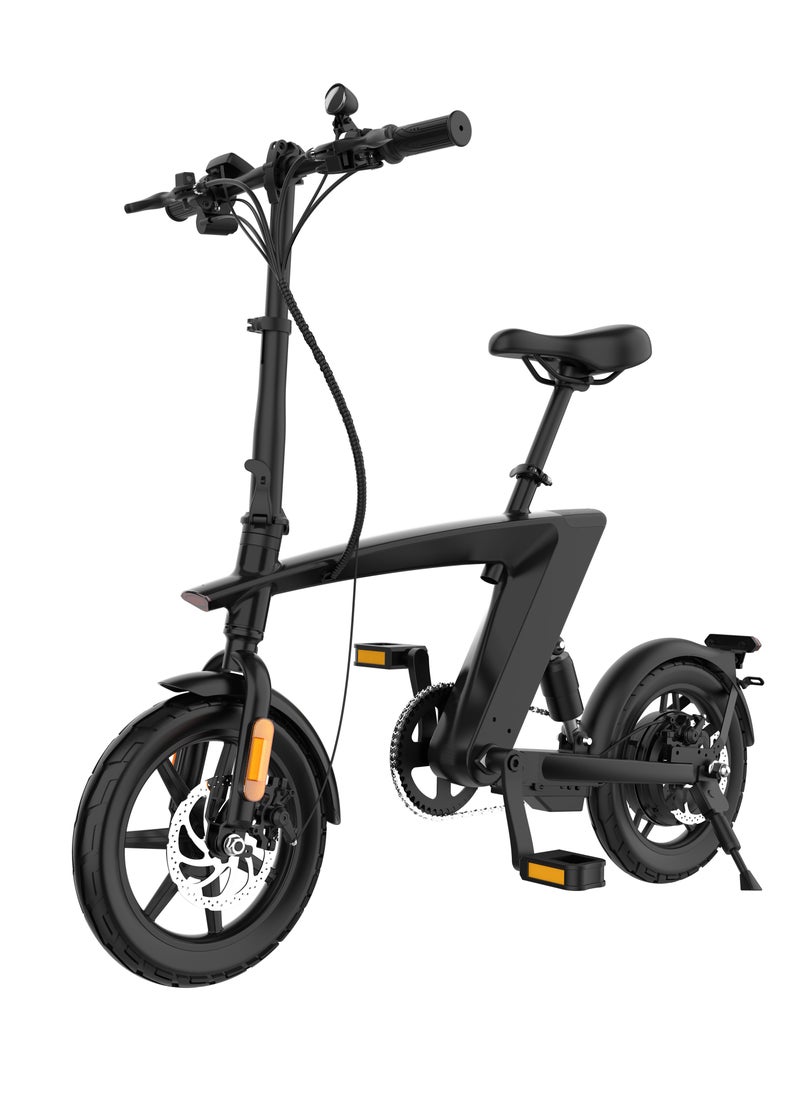 Crony H1 Micro Electric Bicycle 20kg Lightweight Foldable E-Bike With 400w Motor, 40-45km Power Assist, 48v15.2ah Detachable Battery, 14" Alloy Frame & Led Light Ideal For Urban Commuting Scooter Black  - Image 1