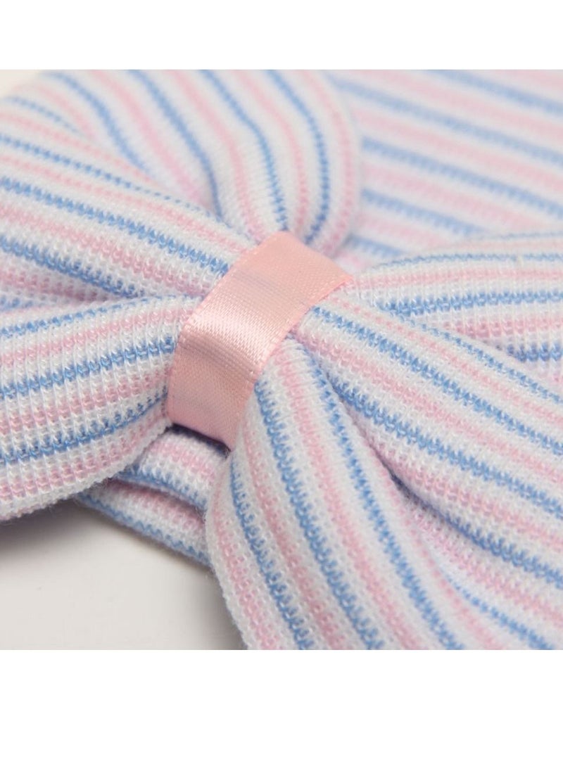 Y&D Newborn Infant Baby Hospital Hat Cap with Bow Knot Nursery Beanie Soft Cute, Blue, White, Pink 4 Pack, First Knit Caps for Girls Boys  - Image 3