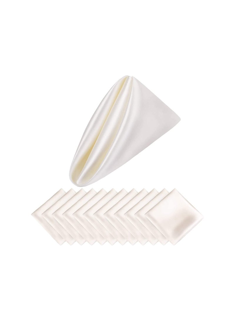 Elegant Satin Dinner Napkins, 10 Pcs 17x17" Soft Square Table Napkins for Weddings and Parties, Washable Smooth Fabric in Ivory Color - Image 1