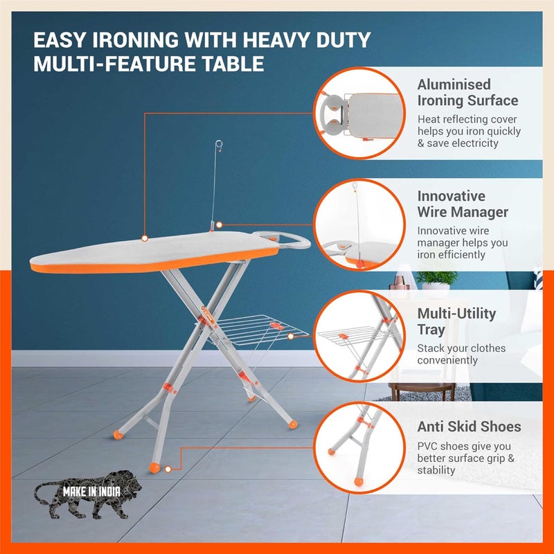 Bathla Bathla XPres Ace Ironing BoardStand Foldable Height Adjustable Quick Pressing with Aluminised Table Cover 2 Year Warranty - Image 3