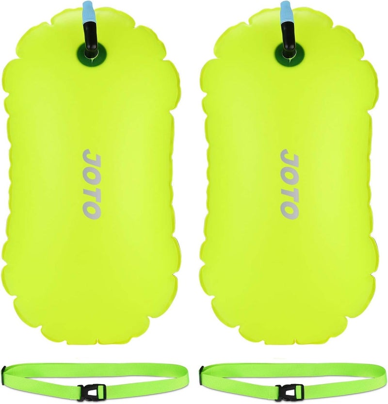 JOTO 2 Pack Swim Buoy Float for Open Water, Swimming Belt Bubble Safety Float with Adjustable Waist, Snorkeling, Swim Training, Triathletes, Kayaking -Neonyellow - Image 1