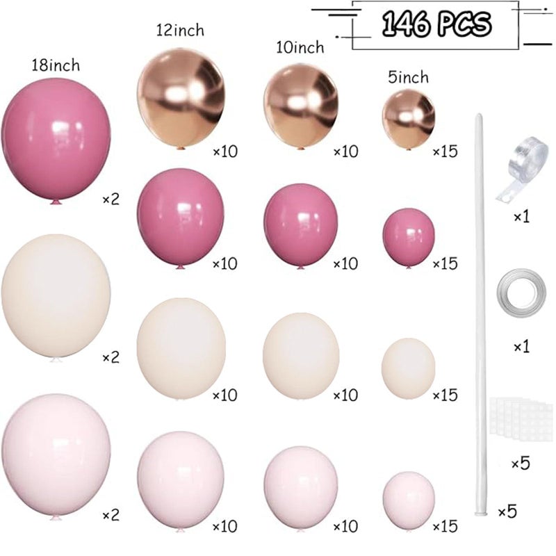 MEBAY Retro Rose Baby Pink Champagne White Sand Balloons Garland Arch Kit, 146Pcs Latex Balloons Different Sizes 18 12 10 5 Inch for Party Decorations, Wedding Backdrop, Birthday, Graduation - Image 2