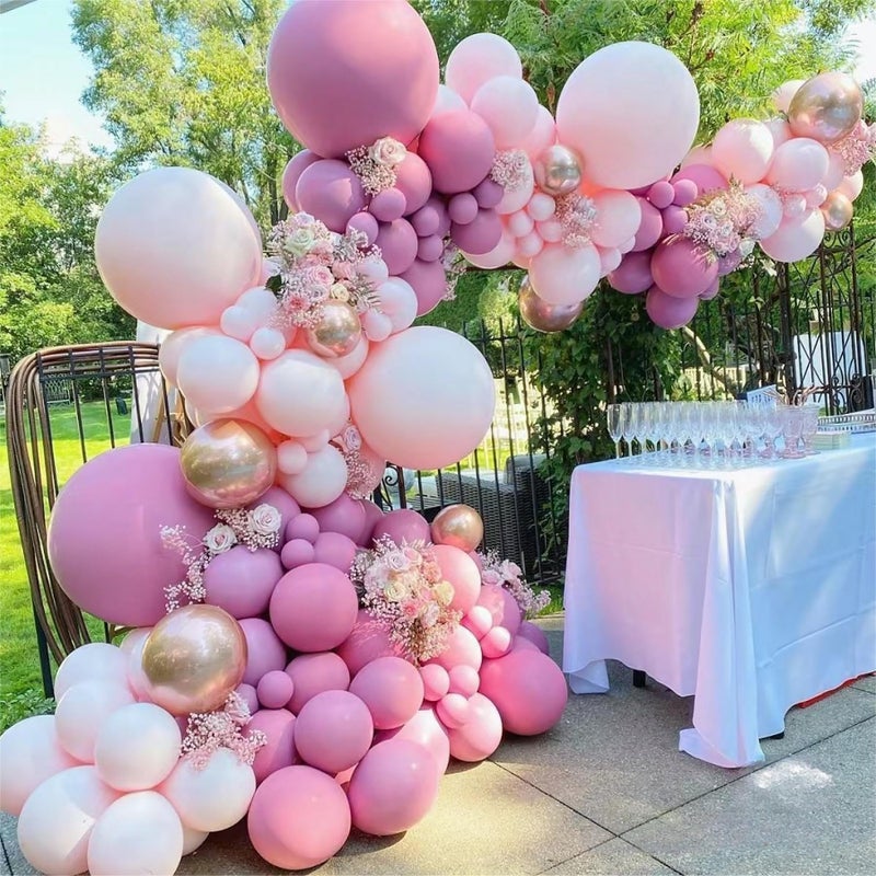 MEBAY Retro Rose Baby Pink Champagne White Sand Balloons Garland Arch Kit, 146Pcs Latex Balloons Different Sizes 18 12 10 5 Inch for Party Decorations, Wedding Backdrop, Birthday, Graduation - Image 4