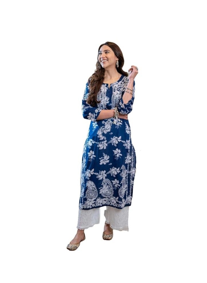 مملكة الإكسسوارات كورتا مستقيمة مطرزة من مزيج رايون شيكانكاري للسيدات  - Image 1