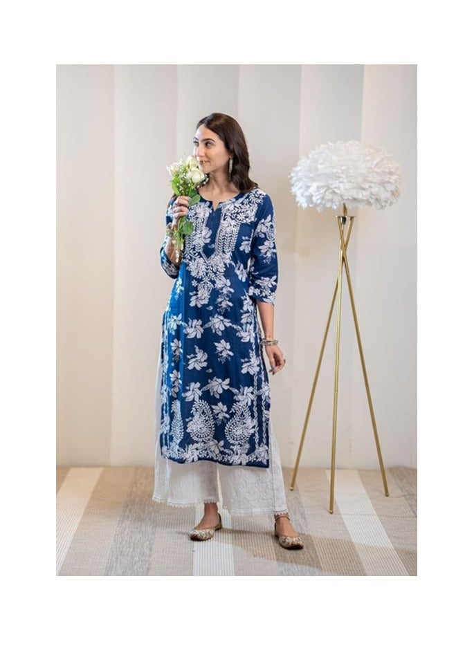 مملكة الإكسسوارات كورتا مستقيمة مطرزة من مزيج رايون شيكانكاري للسيدات  - Image 3